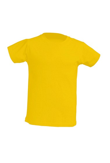 Camiseta infantil manga corta. Costuras laterales. Cuello de lycra. Doble costura en cuello, mangas y bajos. Refuerzo de hombro a hombro. Grey Melange: 85% algodón / 15% poliéster.